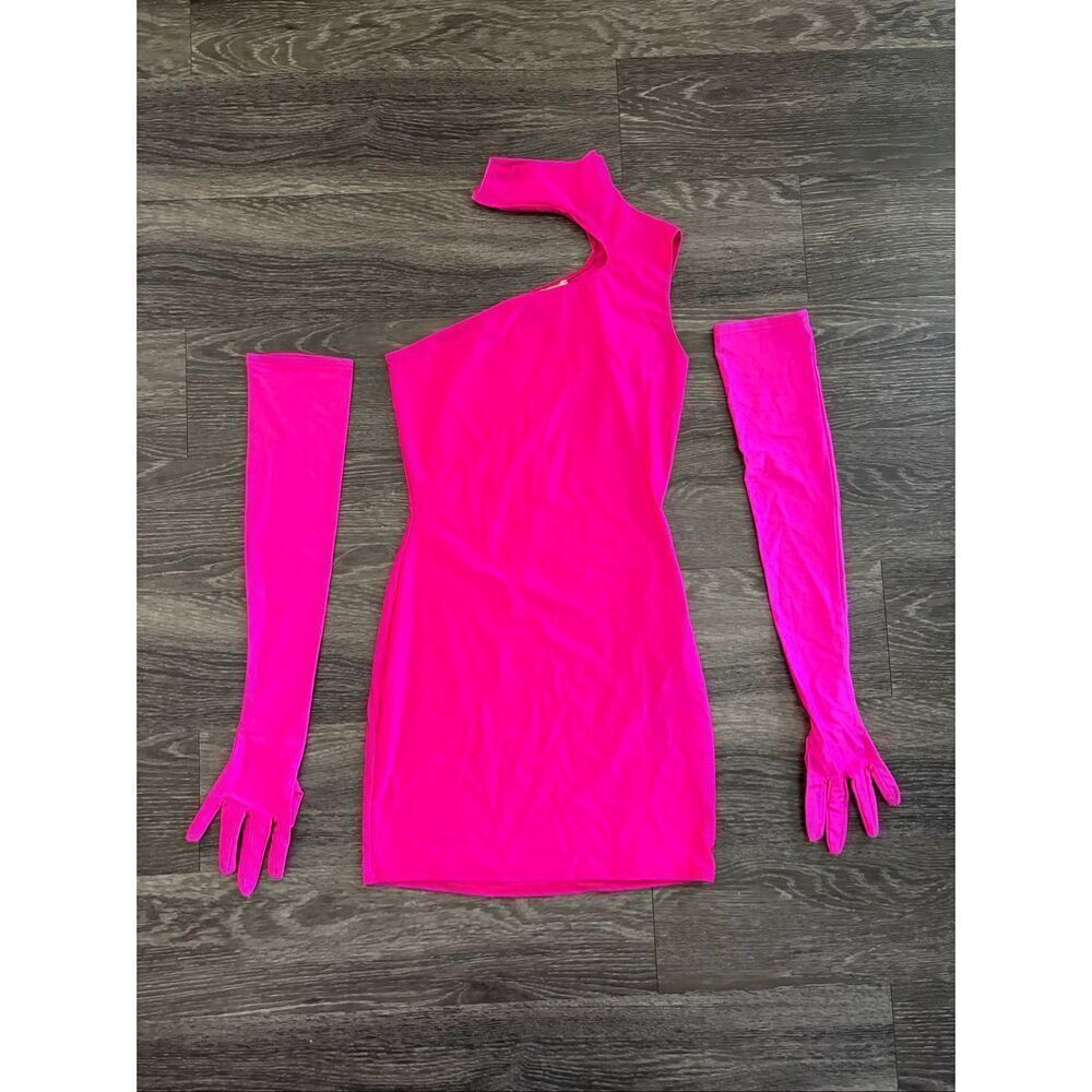 NWT Miscreants London x Revolve Hot Pink Choker Mini Dress With Gloves US 4 - Picture 3 of 7